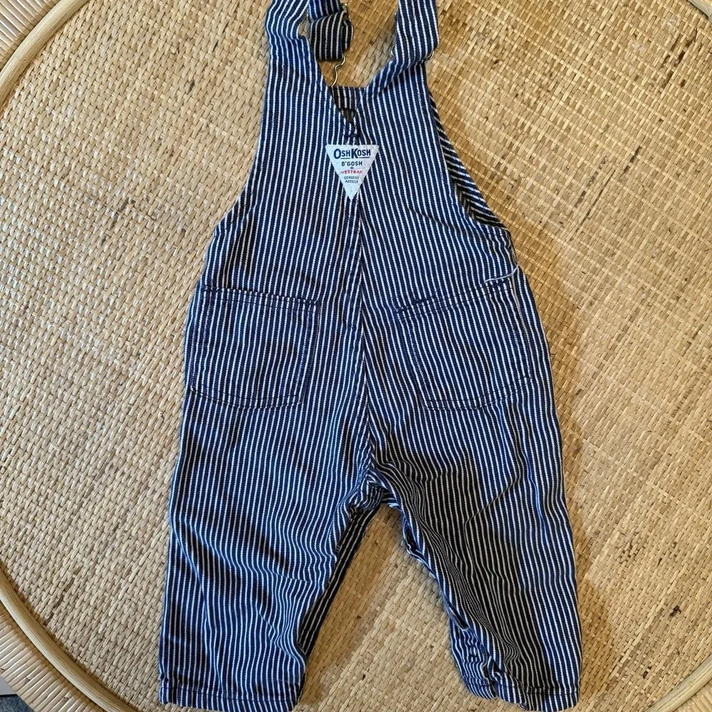 Vintage 90s OshKosh Dungarees Baby 18 Months Blue & White Strip Bib Overalls